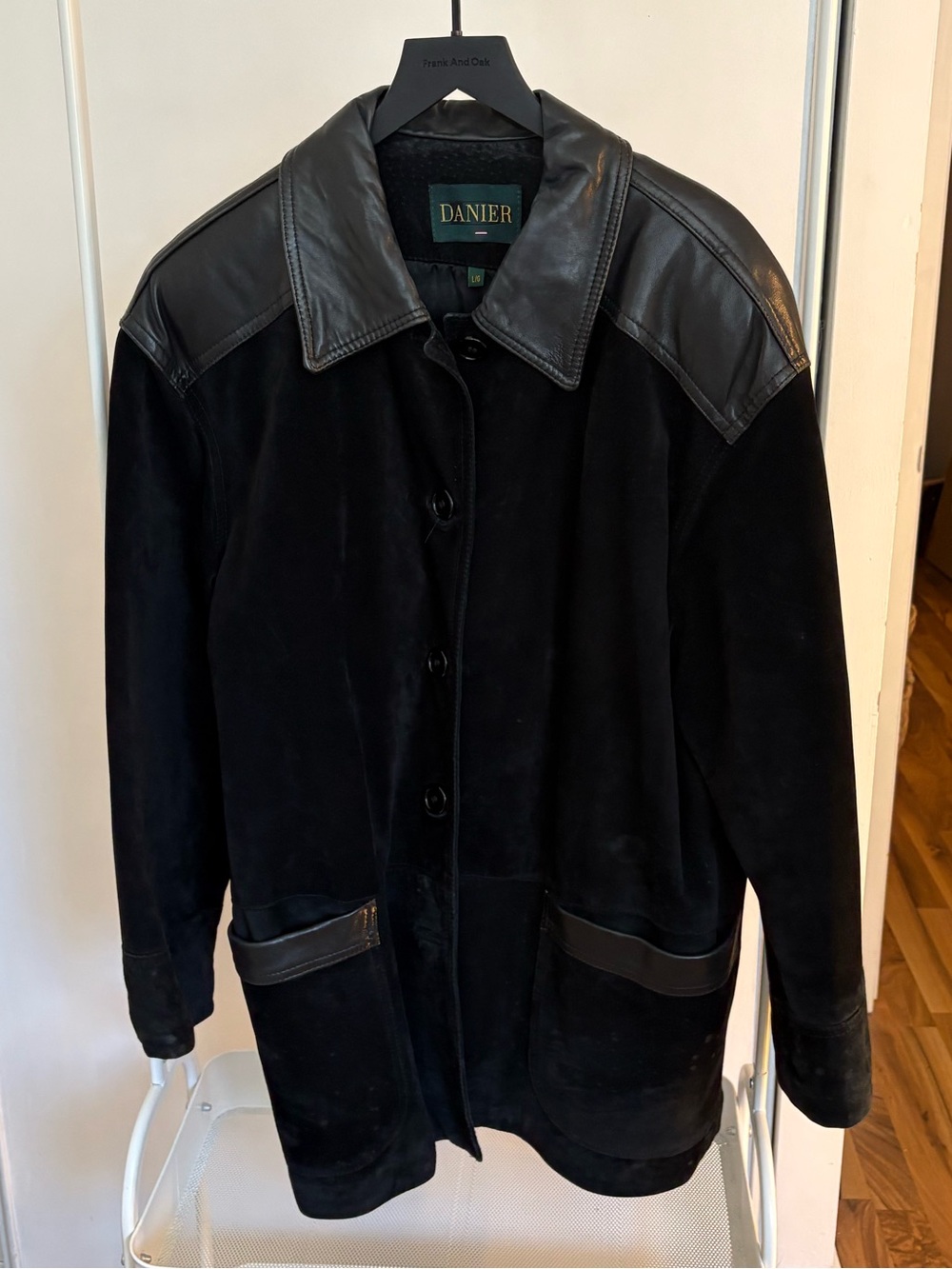 Danier | Black Suede Coat with Leather Trim